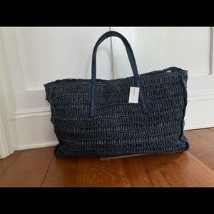 Athleta Navy Straw Tote
